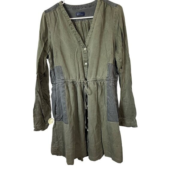 Gap Womens Olive Green Utility Tunic Dress With Pockets  Size 12T - Picture 3 of 8